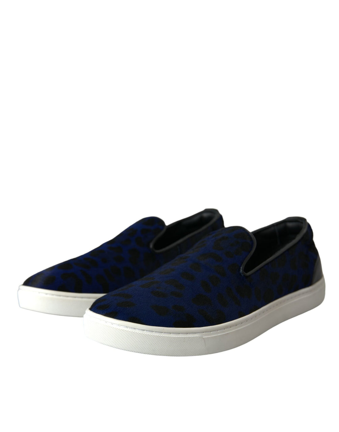 Men’s Dolce &amp; Gabbana Blue Calfskin Hair Leopard Sneakers Shoes