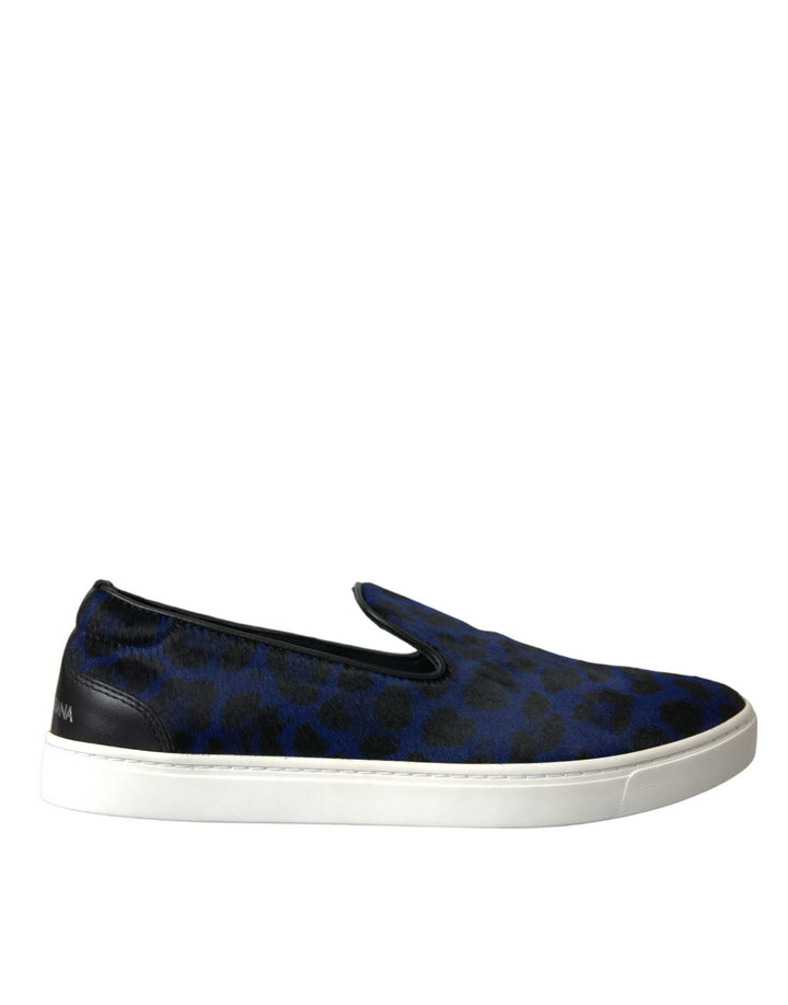 Men’s Dolce &amp; Gabbana Blue Calfskin Hair Leopard Sneakers Shoes