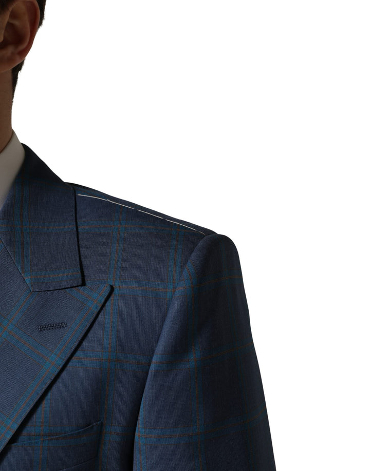Men’s Dolce &amp; Gabbana Blue Checked Double Breasted Men Suit Jacket
