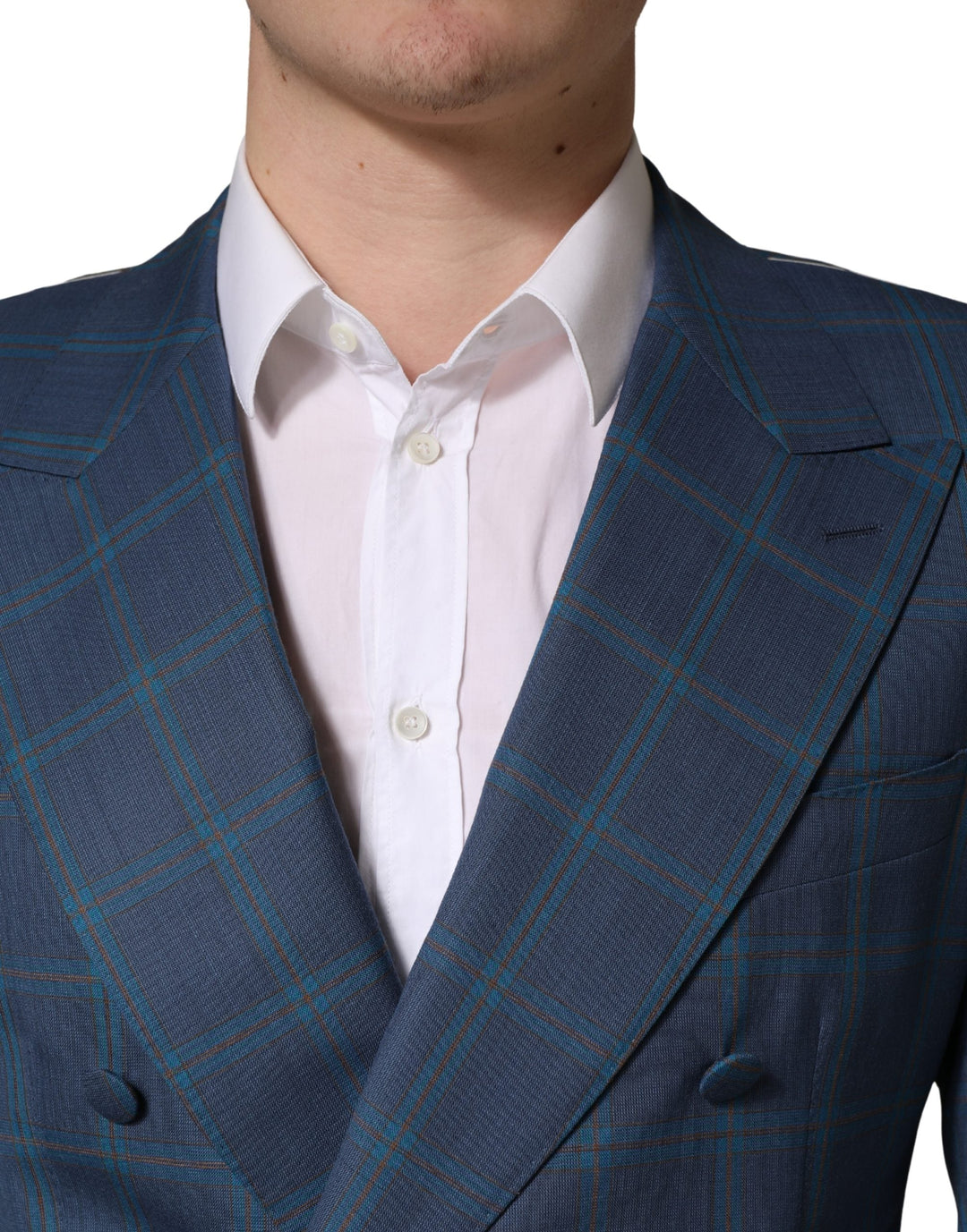 Men’s Dolce &amp; Gabbana Blue Checked Double Breasted Men Suit Jacket