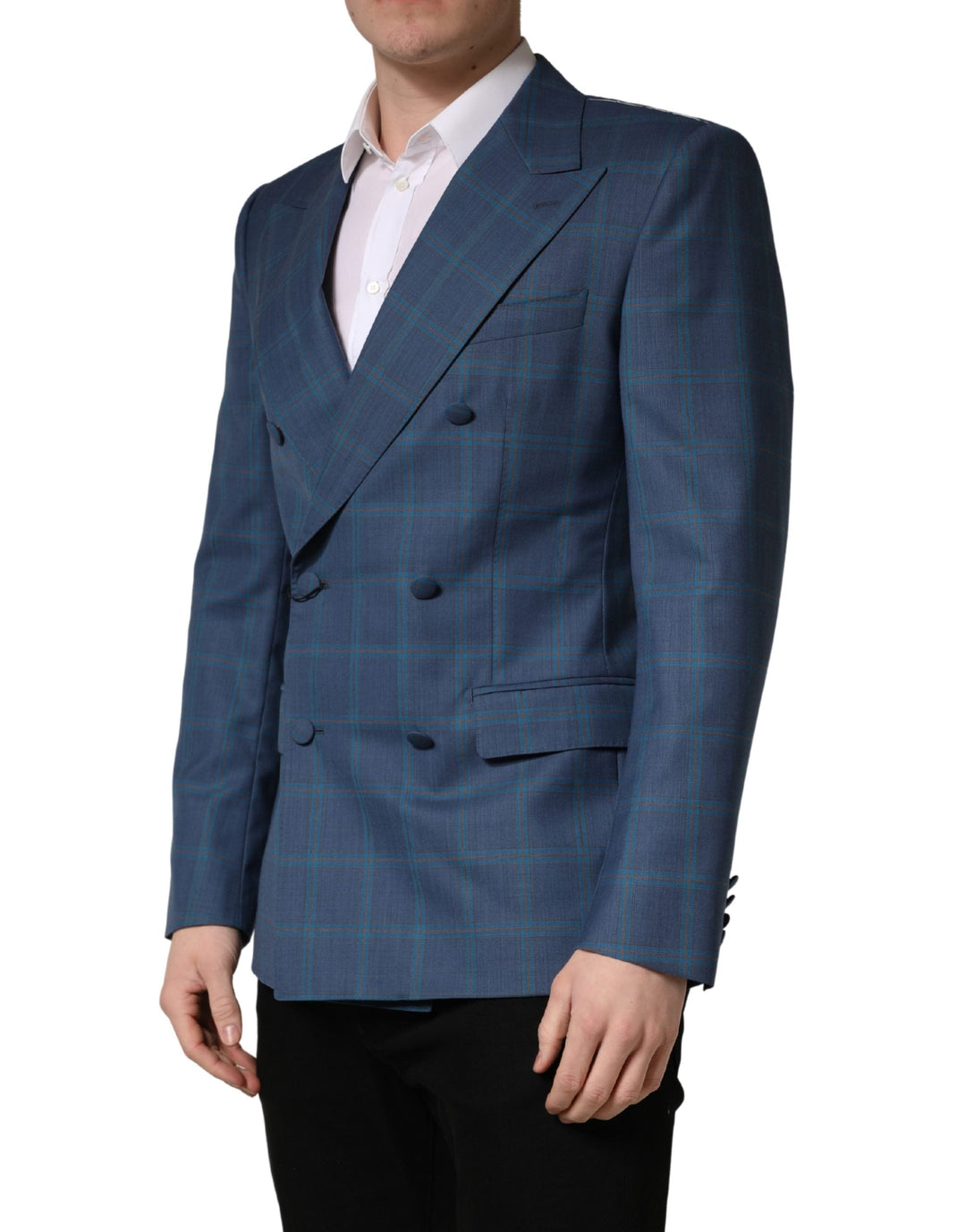 Men’s Dolce &amp; Gabbana Blue Checked Double Breasted Men Suit Jacket