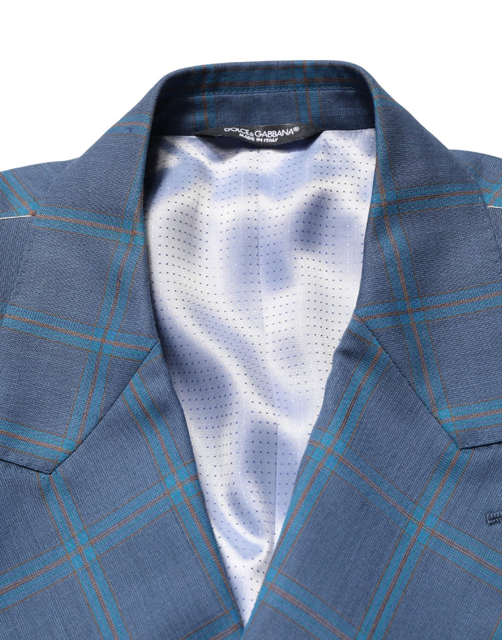 Men’s Dolce &amp; Gabbana Blue Checked Double Breasted Men Suit Jacket