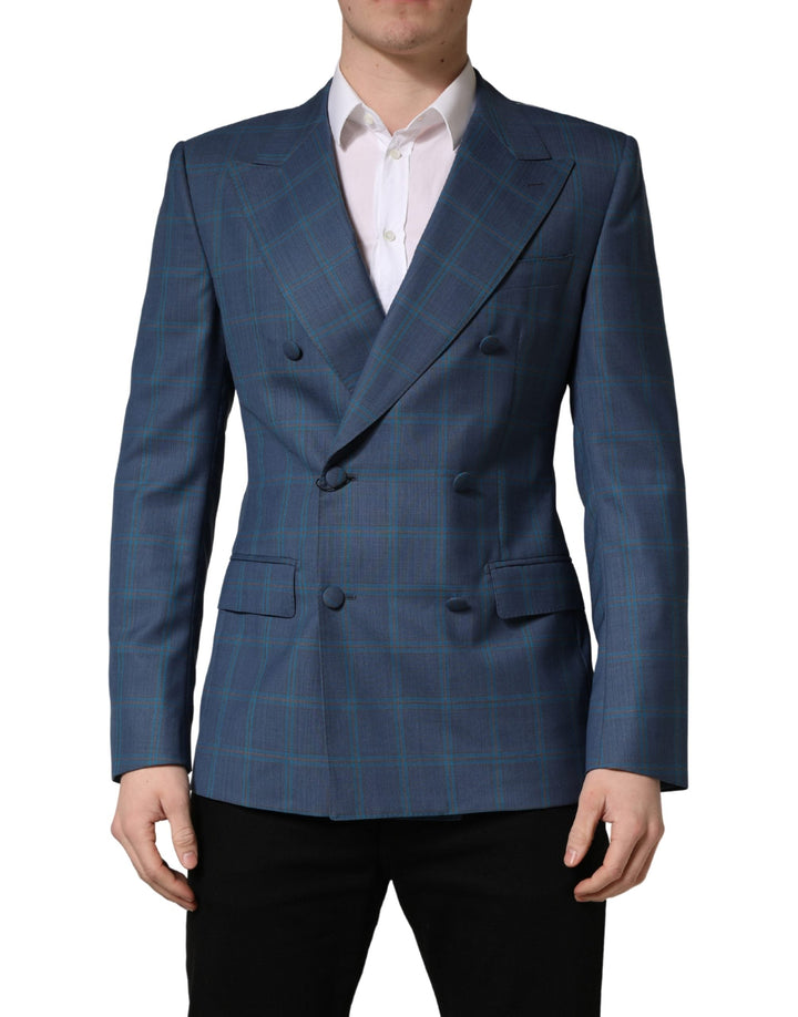 Men’s Dolce &amp; Gabbana Blue Checked Double Breasted Men Suit Jacket