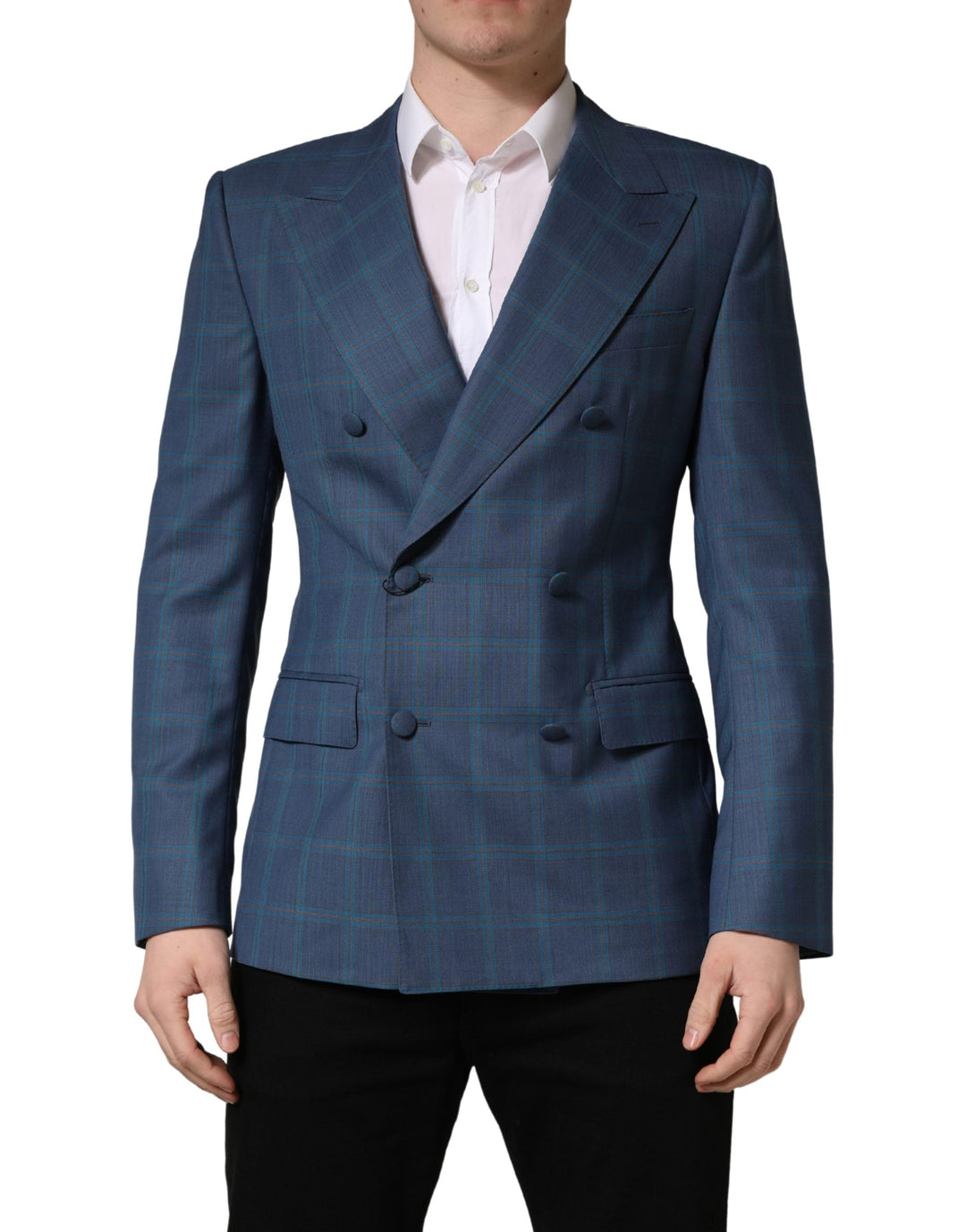 Men’s Dolce &amp; Gabbana Blue Checked Double Breasted Men Suit Jacket