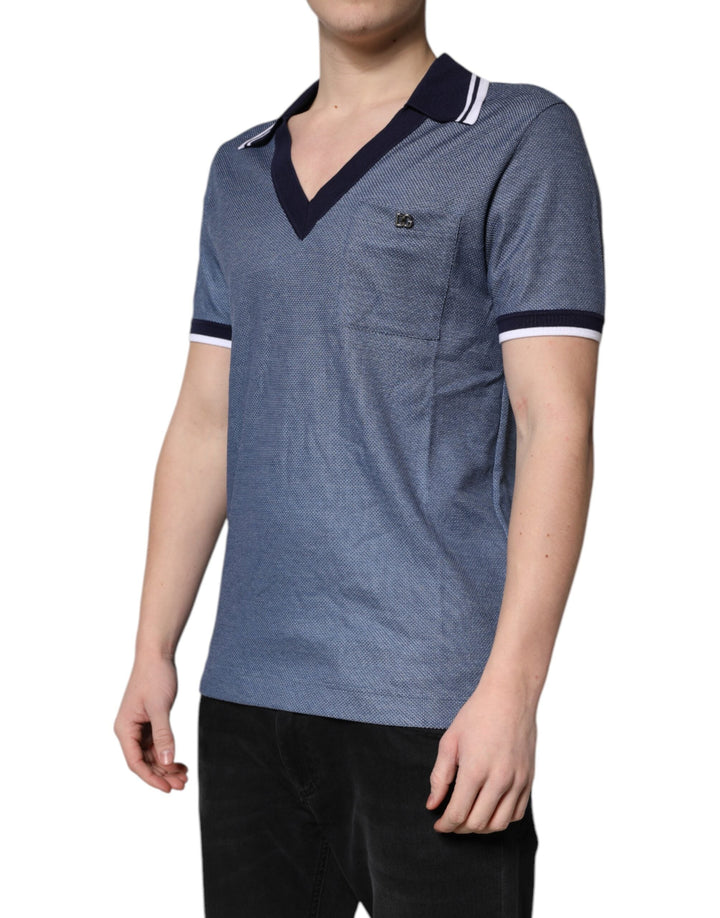 Dolce &amp; Gabbana Blue Collared V-neck Silk Blend Polo T-shirt
