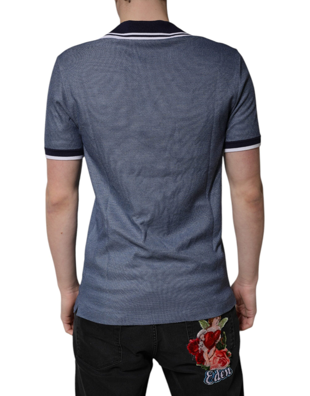 Dolce &amp; Gabbana Blue Collared V-neck Silk Blend Polo T-shirt