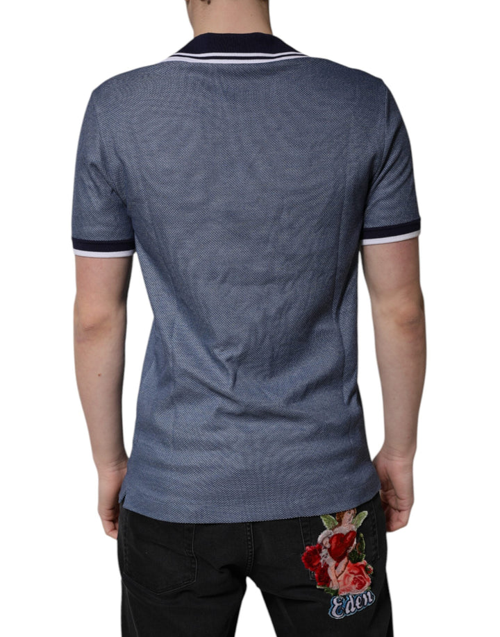 Dolce &amp; Gabbana Blue Collared V-neck Silk Blend Polo T-shirt