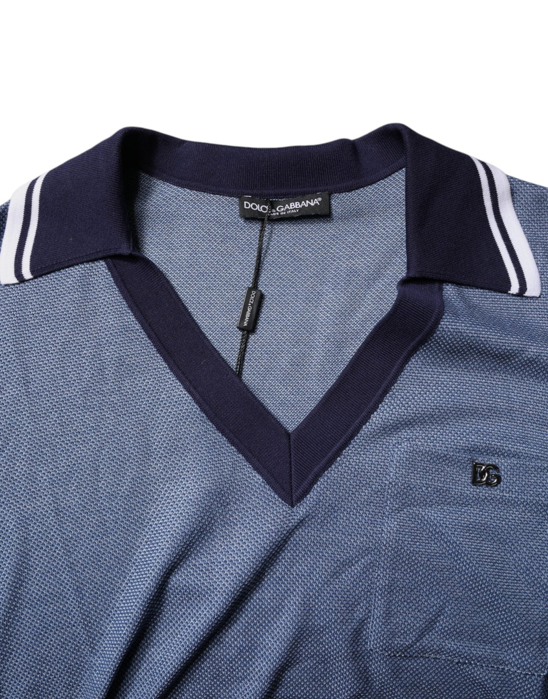 Dolce &amp; Gabbana Blue Collared V-neck Silk Blend Polo T-shirt