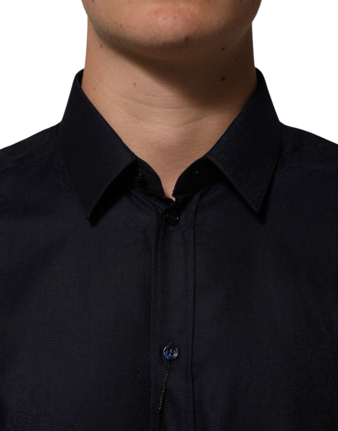 Dolce &amp; Gabbana Blue Cotton Collared Long Sleeve Gold Men Dress Shirt