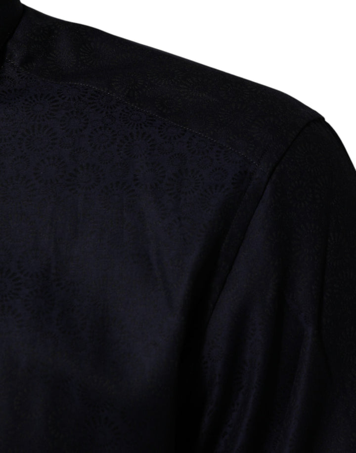 Dolce &amp; Gabbana Blue Cotton Collared Long Sleeve Gold Men Dress Shirt
