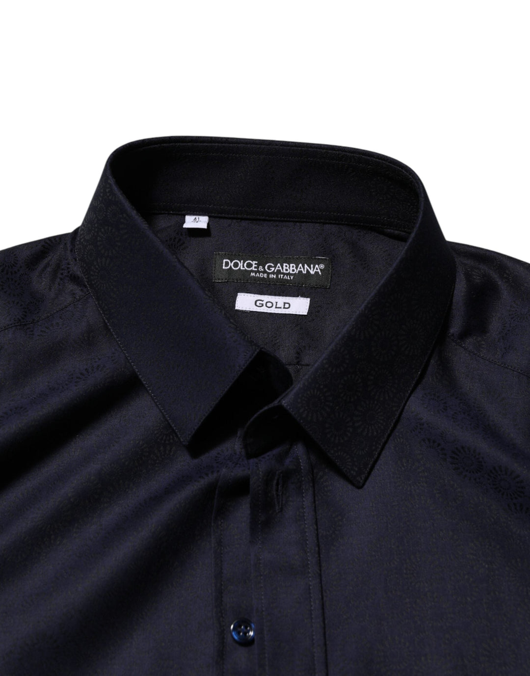 Men’s Dolce &amp; Gabbana Blue Cotton Collared Long Sleeve Gold Men Dress Shirt