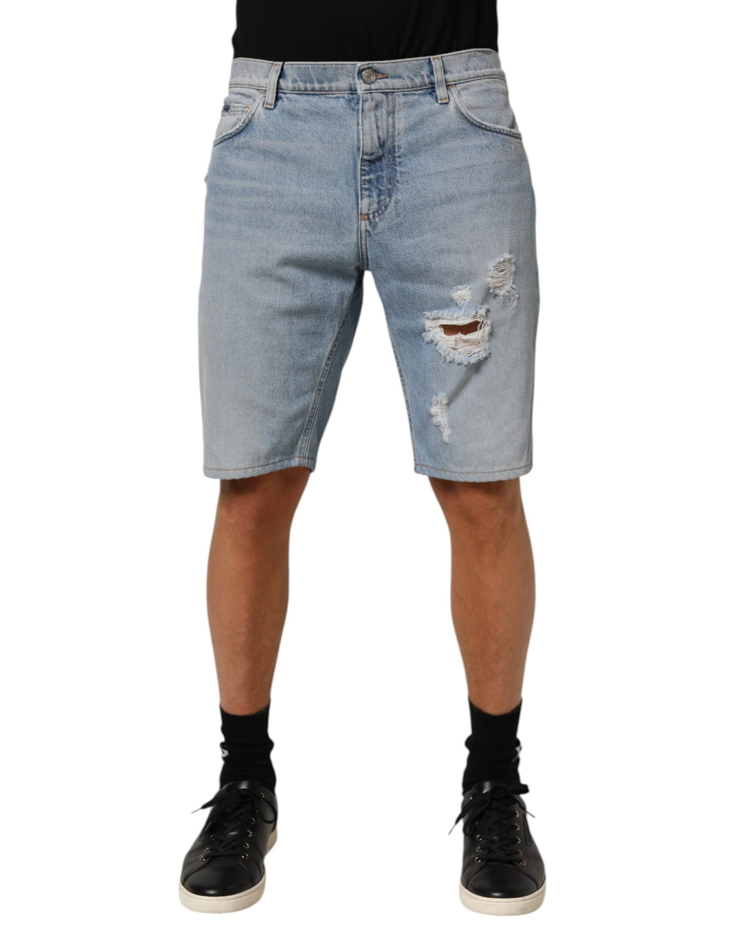 Men’s Dolce &amp; Gabbana Blue Cotton Distressed Denim Bermuda Shorts