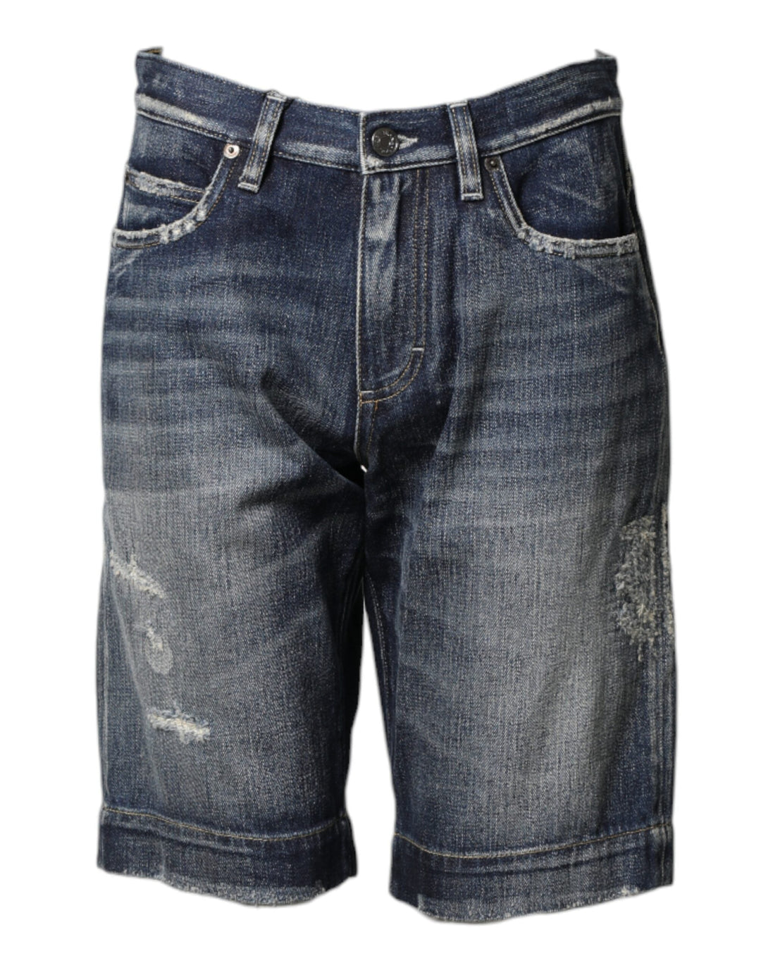 Men’s Dolce &amp; Gabbana Blue Cotton Distressed Denim Bermuda Shorts