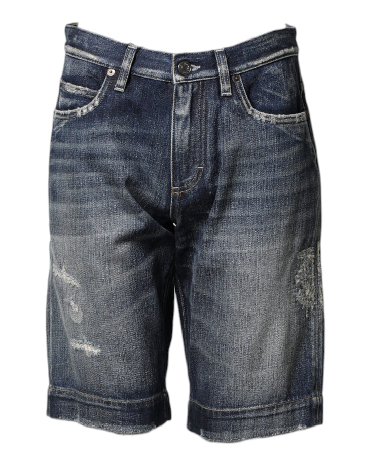 Men’s Dolce &amp; Gabbana Blue Cotton Distressed Denim Bermuda Shorts