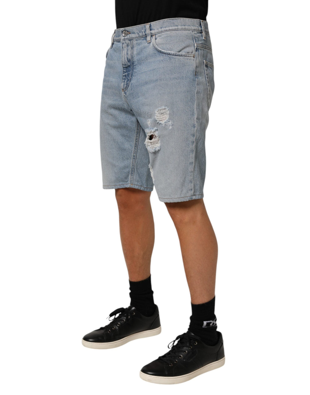 Men’s Dolce &amp; Gabbana Blue Cotton Distressed Denim Bermuda Shorts