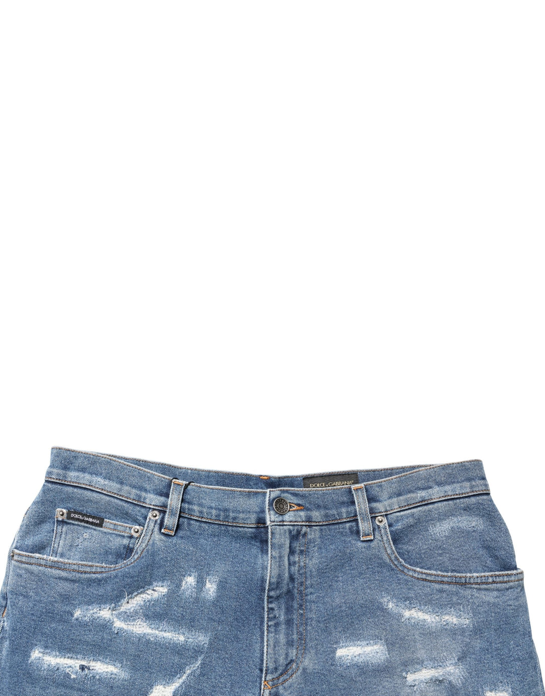 Men’s Dolce &amp; Gabbana Blue Cotton Distressed Denim Bermuda Shorts
