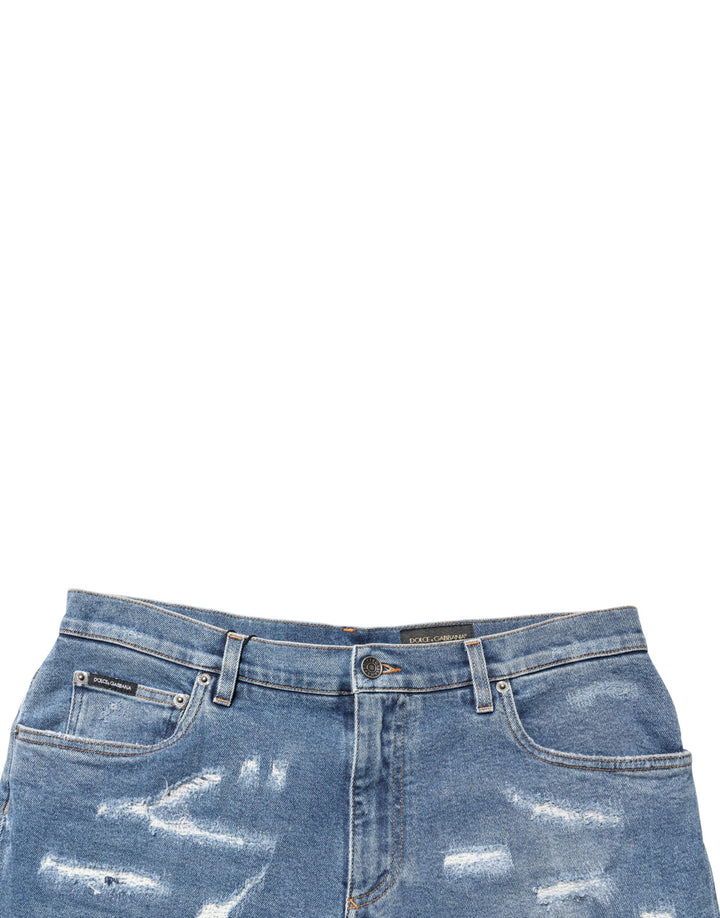 Men’s Dolce &amp; Gabbana Blue Cotton Distressed Denim Bermuda Shorts