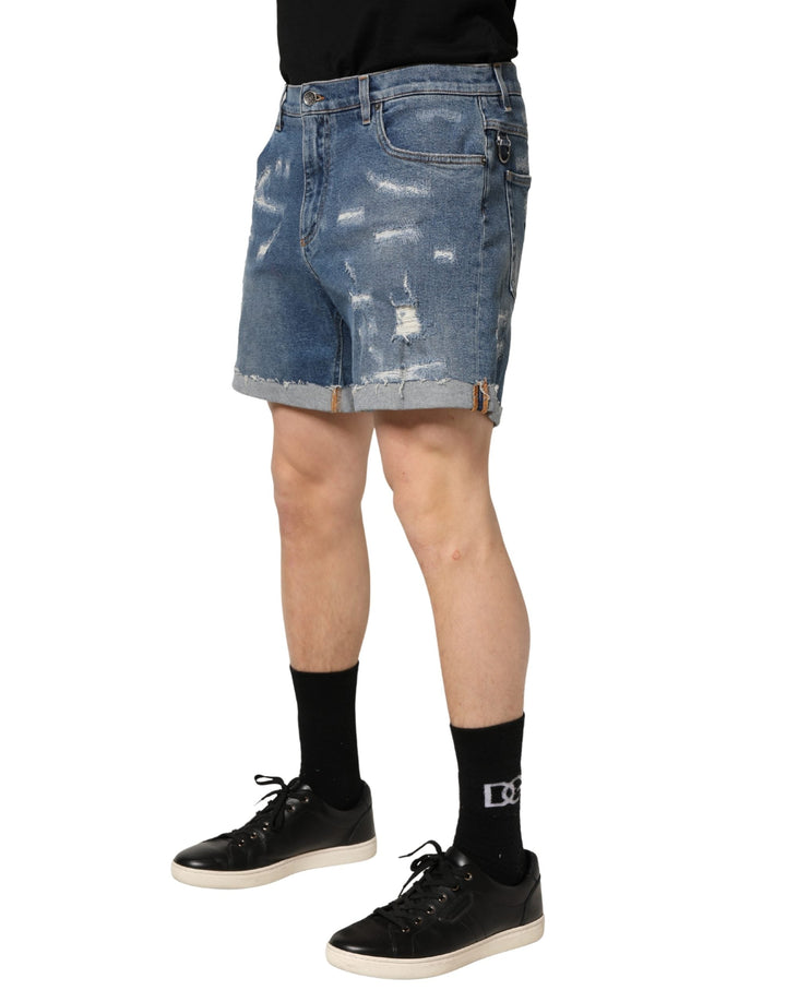 Men’s Dolce &amp; Gabbana Blue Cotton Distressed Denim Bermuda Shorts