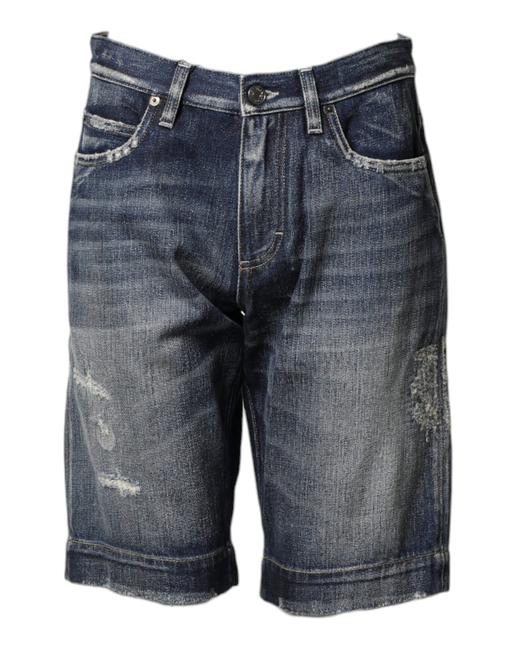 Men’s Dolce & Gabbana Blue Cotton Distressed Denim Bermuda Shorts
