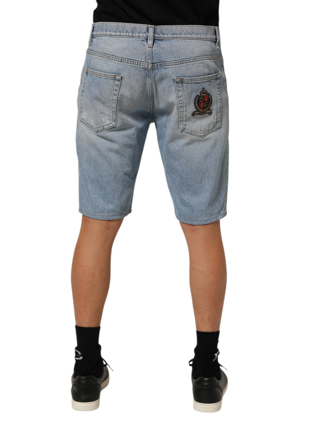 Men’s Dolce &amp; Gabbana Blue Cotton Distressed Denim Bermuda Shorts