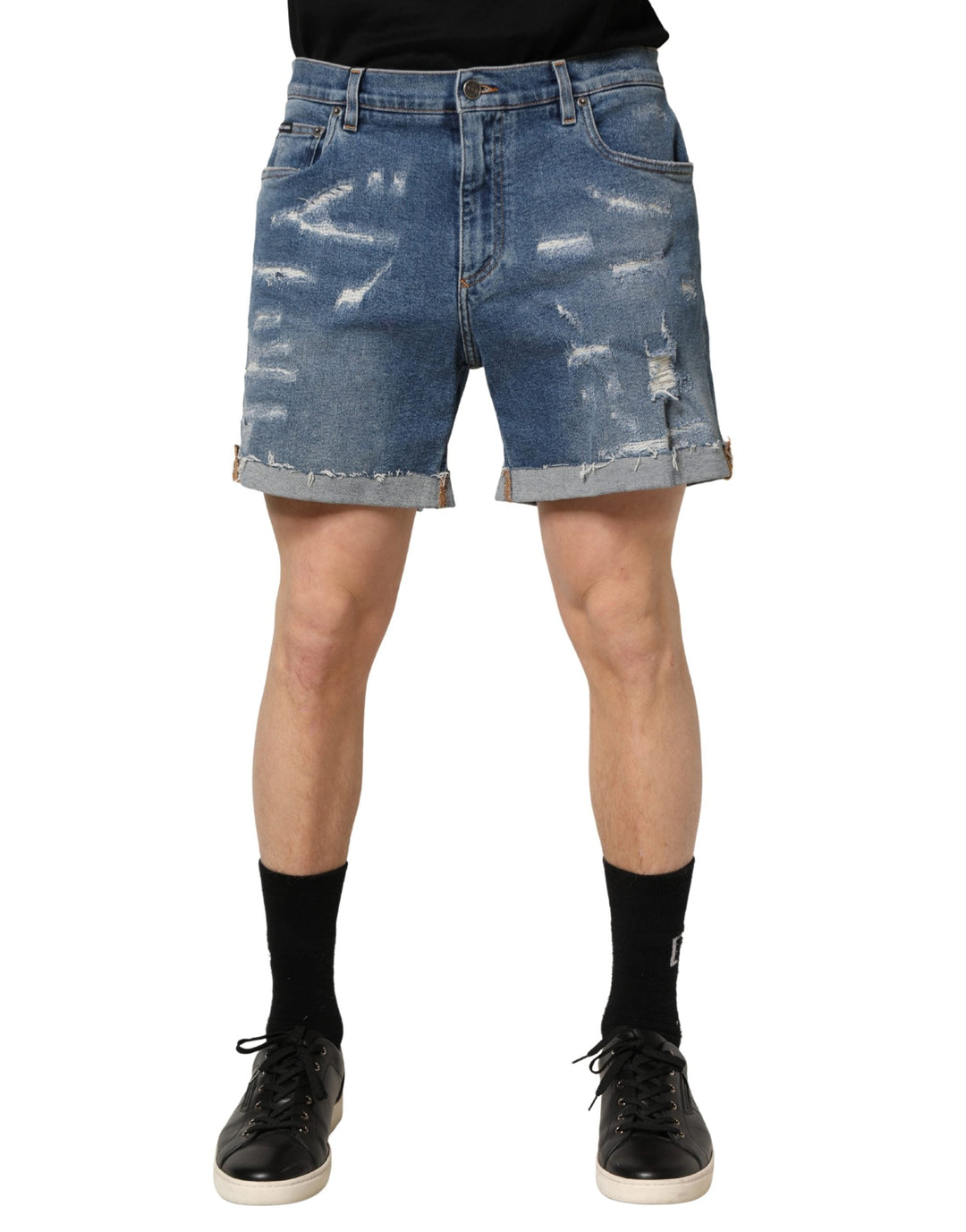 Men’s Dolce &amp; Gabbana Blue Cotton Distressed Denim Bermuda Shorts