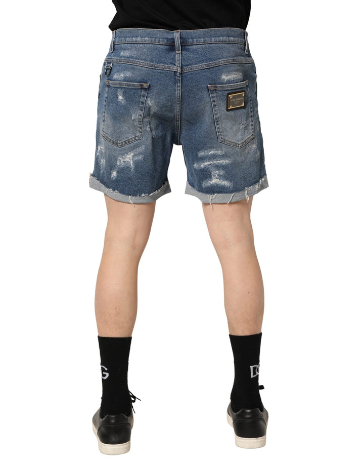 Men’s Dolce &amp; Gabbana Blue Cotton Distressed Denim Bermuda Shorts