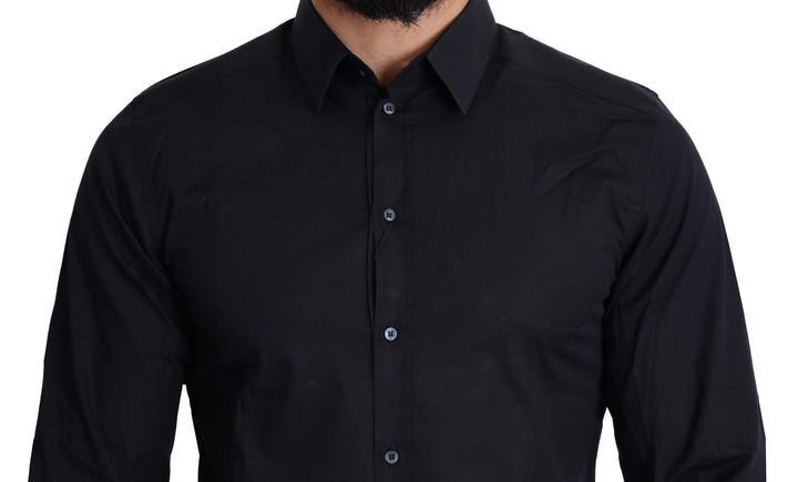 Dolce &amp; Gabbana Blue Cotton Formal GOLD Dress Shirt