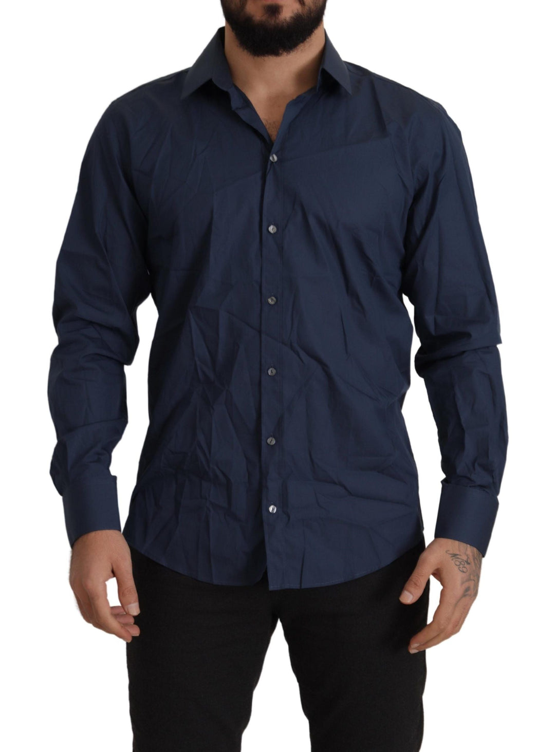 Men’s Dolce &amp; Gabbana Blue Cotton Martini Slim Fit Dress Shirt