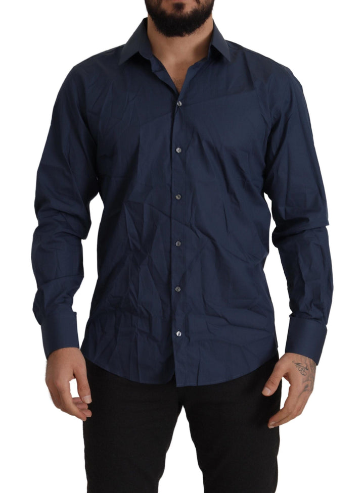 Men’s Dolce &amp; Gabbana Blue Cotton Martini Slim Fit Dress Shirt