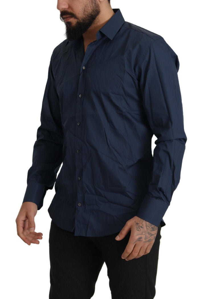 Men’s Dolce &amp; Gabbana Blue Cotton Martini Slim Fit Dress Shirt