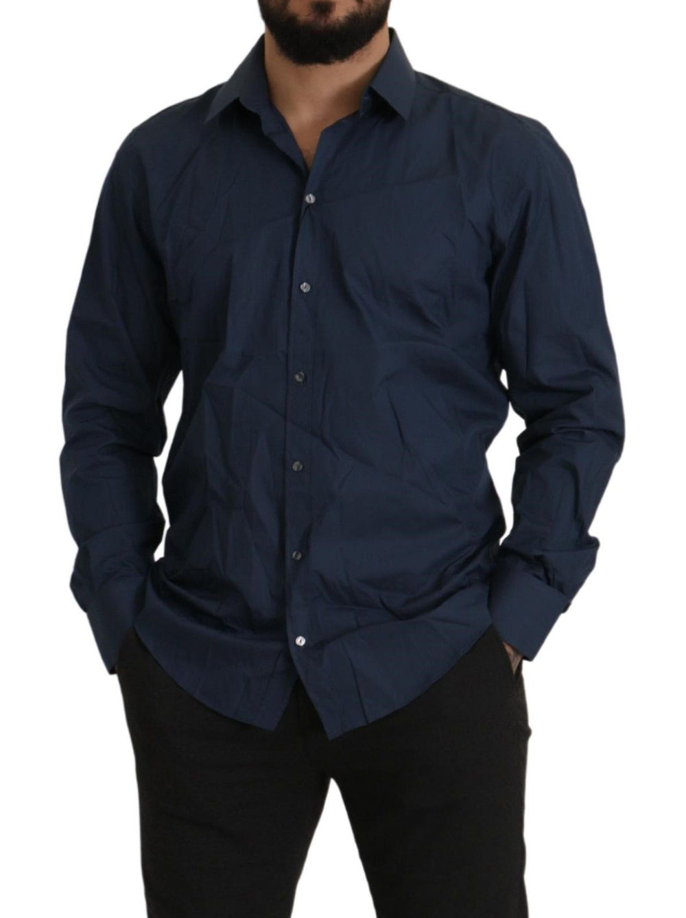 Men’s Dolce & Gabbana Blue Cotton Martini Slim Fit Dress Shirt