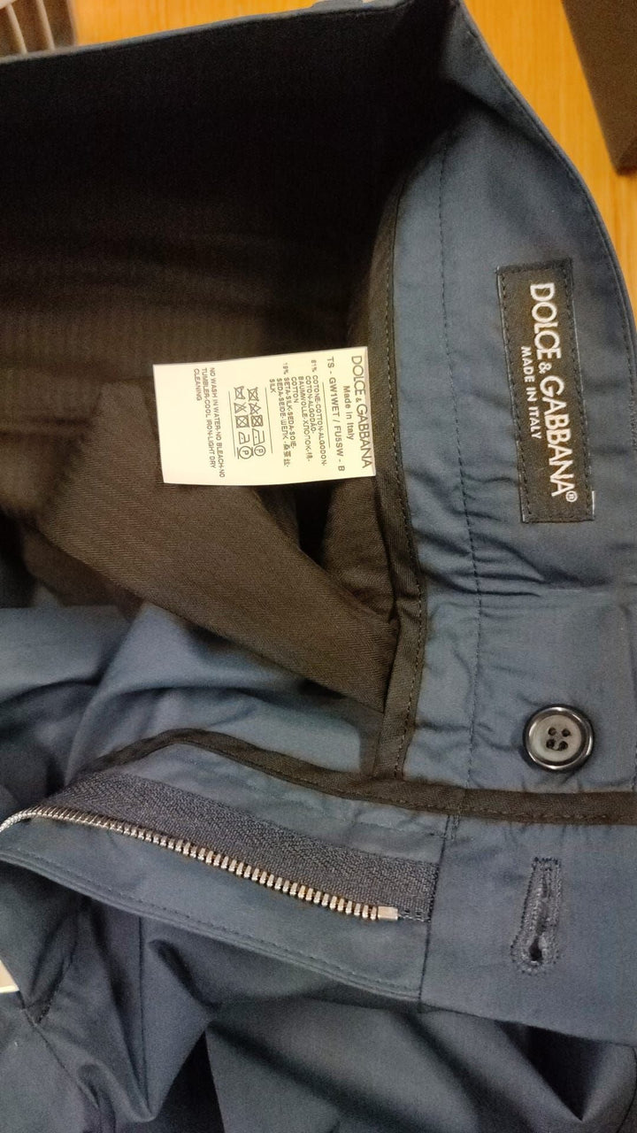 Men’s Dolce &amp; Gabbana Blue Cotton Silk Trousers Chinos Pants