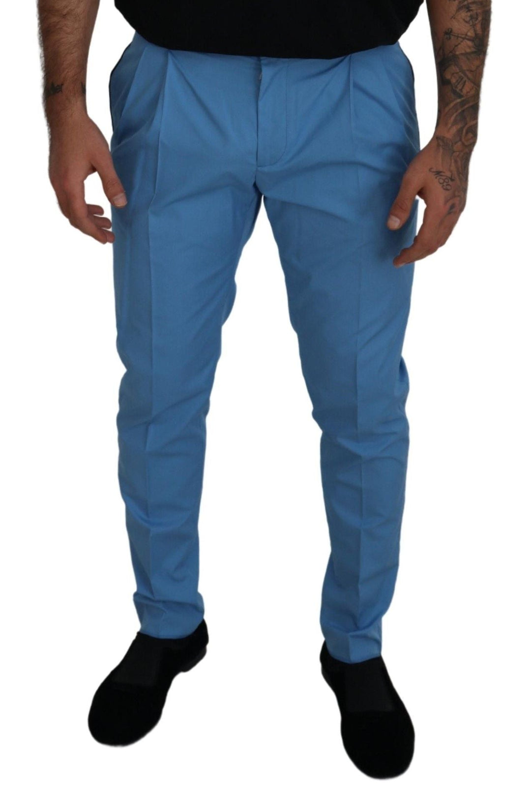 Men’s Dolce &amp; Gabbana Blue Cotton Silk Trousers Chinos Pants