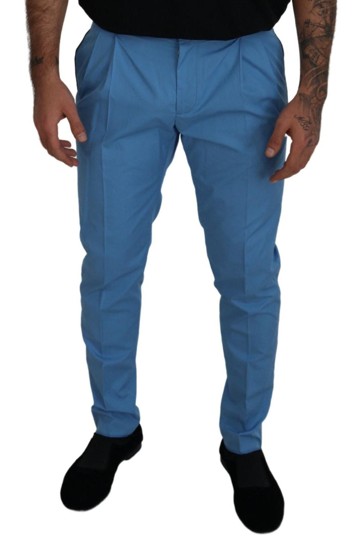 Men’s Dolce &amp; Gabbana Blue Cotton Silk Trousers Chinos Pants