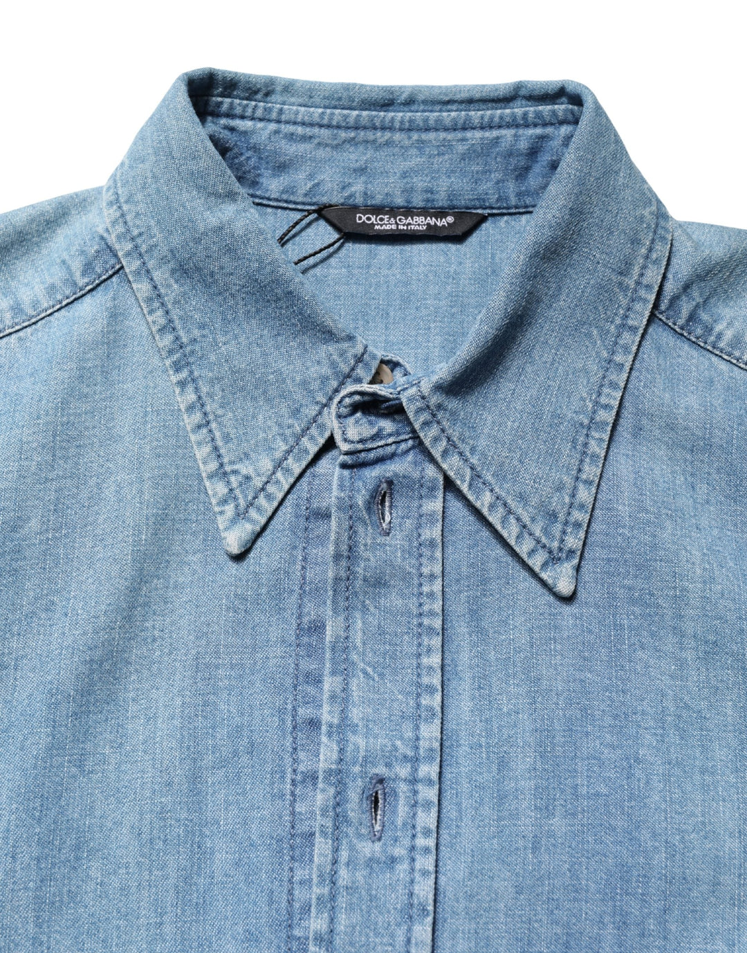 Dolce &amp; Gabbana Blue Cotton Stretch Casual Denim Slim Shirt