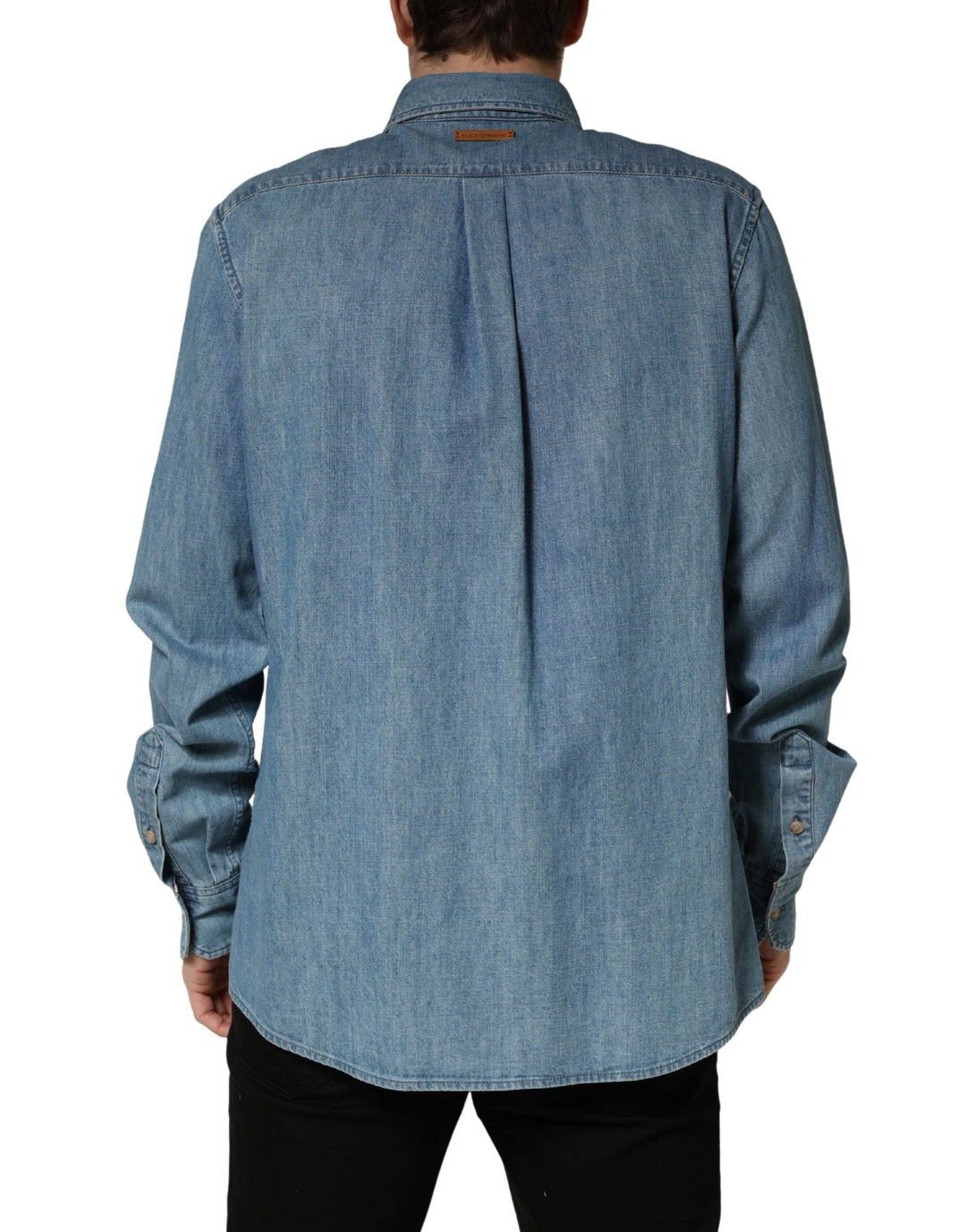 Dolce &amp; Gabbana Blue Cotton Stretch Casual Denim Slim Shirt