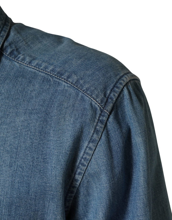 Dolce &amp; Gabbana Blue Cotton Stretch Casual Denim Slim Shirt