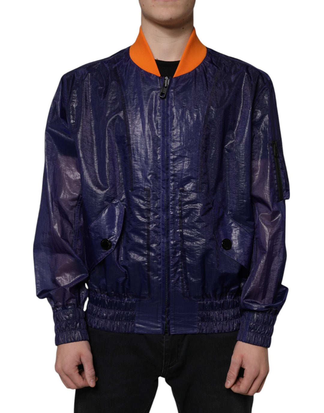 Men’s Dolce & Gabbana Blue Cotton Stretch Full Zip Bomber Jacket