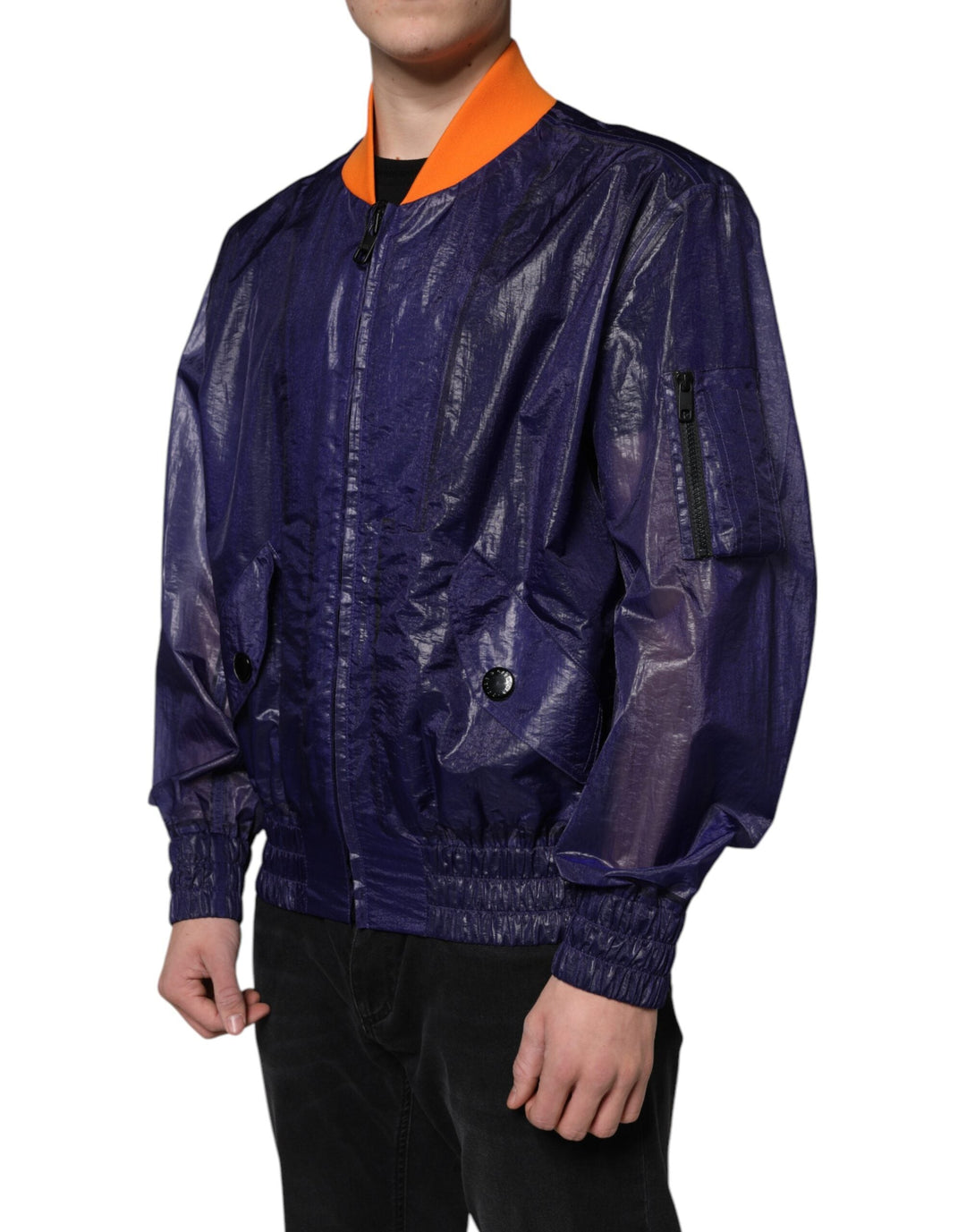 Men’s Dolce &amp; Gabbana Blue Cotton Stretch Full Zip Bomber Jacket