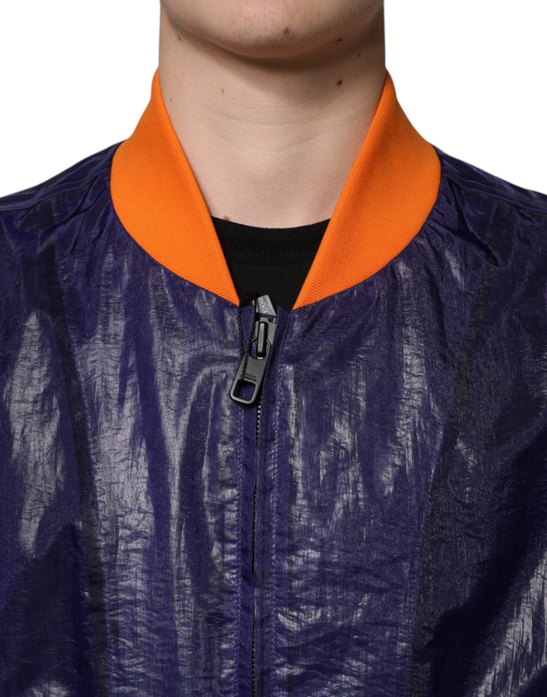 Men’s Dolce &amp; Gabbana Blue Cotton Stretch Full Zip Bomber Jacket