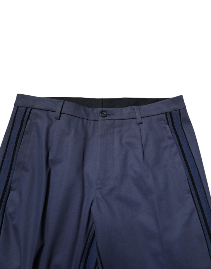 Men’s Dolce &amp; Gabbana Blue Cotton Tapered Men Formal Trousers Pants