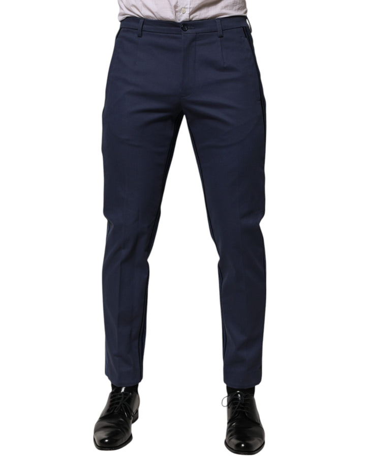Men’s Dolce &amp; Gabbana Blue Cotton Tapered Men Formal Trousers Pants