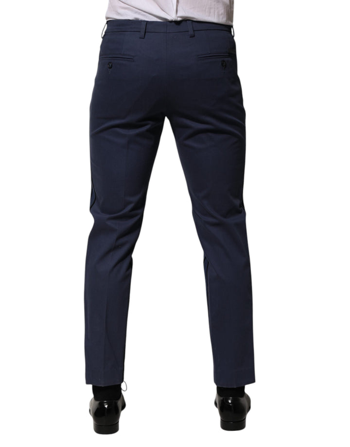 Men’s Dolce &amp; Gabbana Blue Cotton Tapered Men Formal Trousers Pants