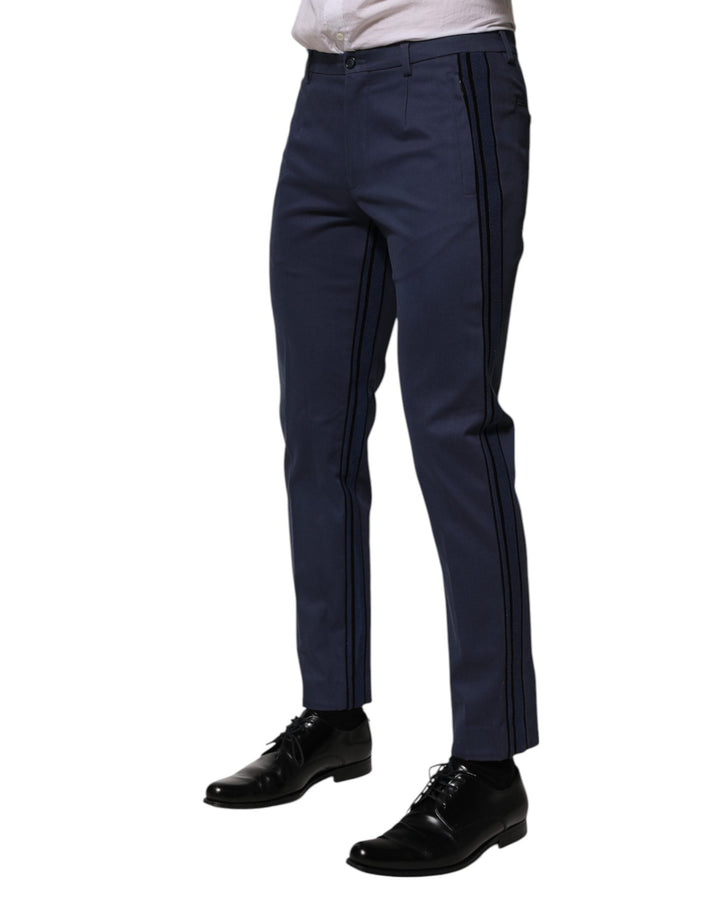 Men’s Dolce &amp; Gabbana Blue Cotton Tapered Men Formal Trousers Pants