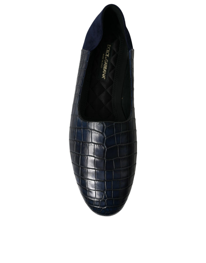 Men’s Dolce &amp; Gabbana Blue Crocodile Leather Loafers Slip on Shoes