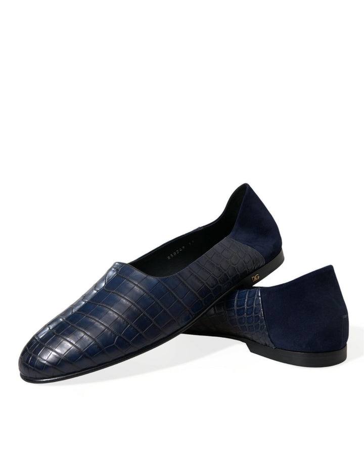 Men’s Dolce &amp; Gabbana Blue Crocodile Leather Loafers Slip on Shoes