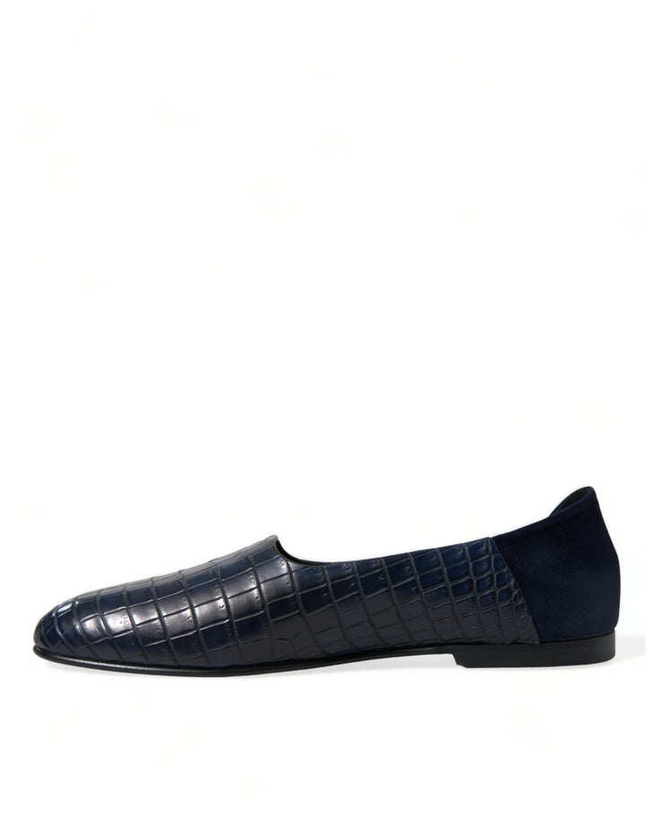 Men’s Dolce &amp; Gabbana Blue Crocodile Leather Loafers Slip on Shoes