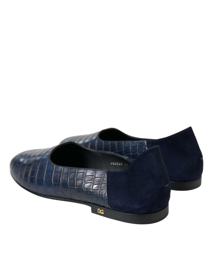 Men’s Dolce &amp; Gabbana Blue Crocodile Leather Loafers Slip on Shoes