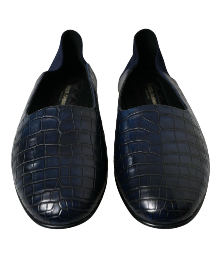 Men’s Dolce &amp; Gabbana Blue Crocodile Leather Loafers Slip on Shoes