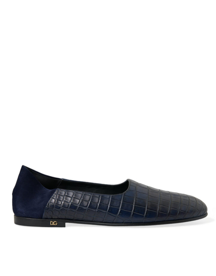 Men’s Dolce &amp; Gabbana Blue Crocodile Leather Loafers Slip on Shoes